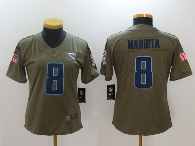 Women Tennessee Titans #8 Mariota Nike Olive Salute To Service Limited NFL Jerseys->women nfl jersey->Women Jersey